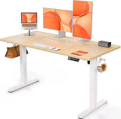 Bureau assis-debout réglable bois clair métal blanc image 4