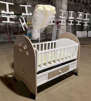 Berceau bébé blanc avec tiroir de rangement bois image 2