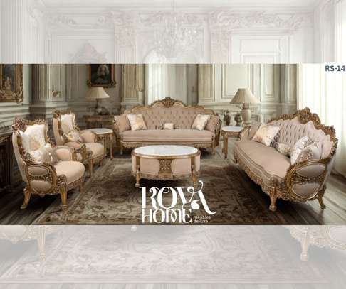 Salon classique royal gris clair et doré 5 places image 8