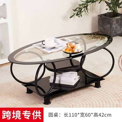 Table basse ovale verre trempé métal noir design image 6