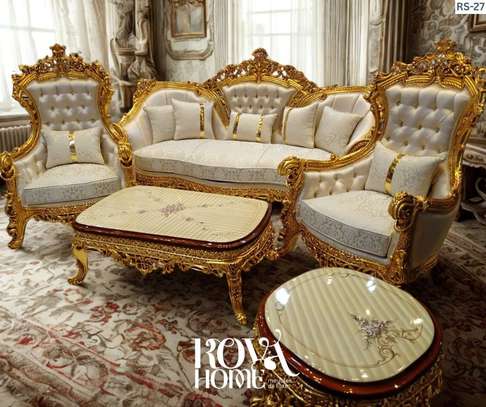 Salon classique royal gris clair et doré 5 places image 6