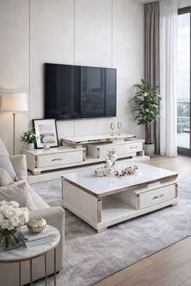 TABLE TELEVISEUR BLANC 150X40CM TV204+TABLE BASSE 120X60 image 1