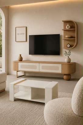 TABLE TELEVISEUR TV207 BEIGE + TABLE BASSE TVB051 image 2