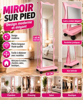 : Miroir sur Pied Rose avec Roulettes image 2