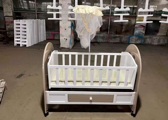 Berceau bébé blanc avec tiroir de rangement bois image 1
