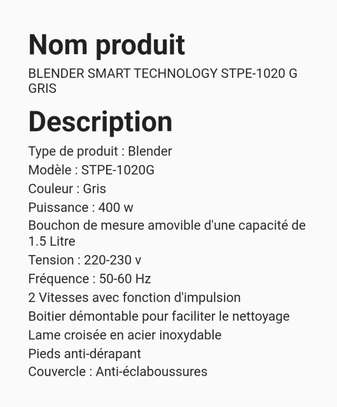 MIXEUR/BLENDER GRIS SMART TECHNOLOGY 1,5L image 2