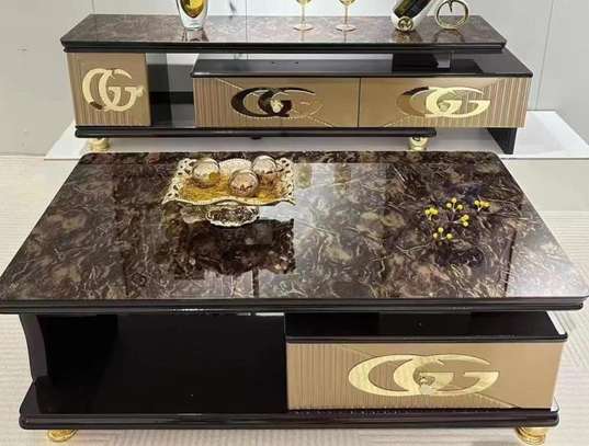 Ensemble meuble TV et table basse laqué marbré image 1