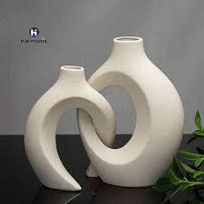 Ensemble 3 vases décoratifs or blanc design moderne image 2