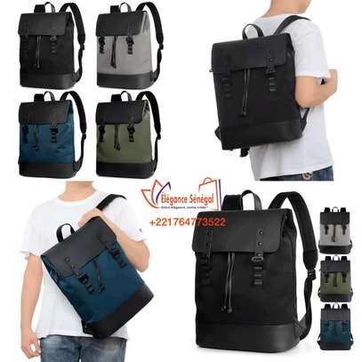 Sac à dos cuir multifonction Unisexe noire image 8