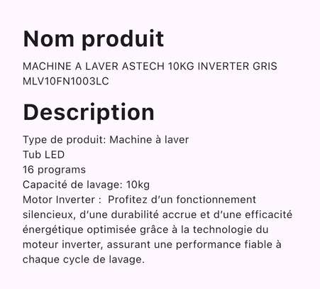 MACHINE À LAVER ASTECH 10kg INVERTER image 1