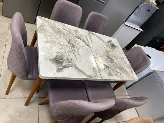 TABLE À MANGER 6PLACES EXTENSIBLE BOIS BLANC MAUVE B50 image 1