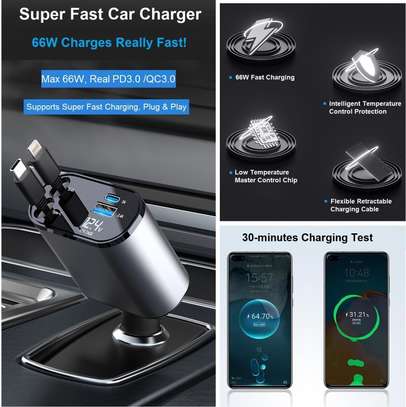 Chargeur de voiture rétractable 4 en 1, Charge rapide 66W image 7