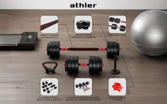 Set d'Haltères bitumineux 20kg et Kettlebells image 12