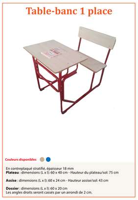 Table banc scolaire et chaise pour école image 5