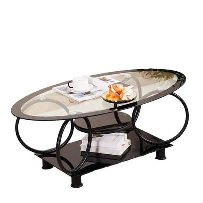 Table basse ovale verre trempé métal noir design image 5