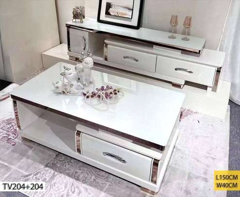 TABLE TELEVISEUR BLANC 150X40CM TV204+TABLE BASSE image 1