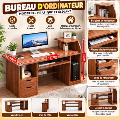 Bureau d’ordinateur en bois avec rangement image 2