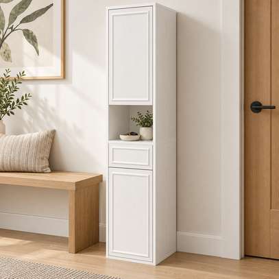 ARMOIRE DE RANGEMENT MURAL MARRON ET BLANC image 6