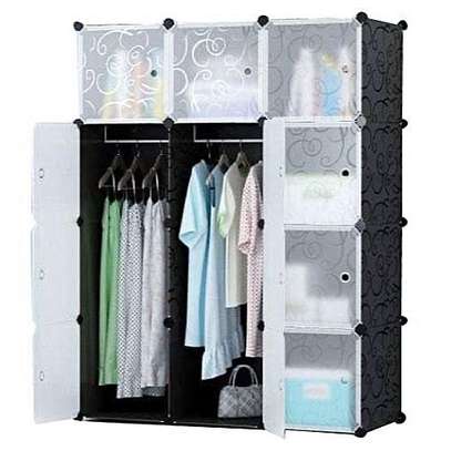 Armoire Rangement Vêtements -Penderie plastique 12 Cubes avec range chaussures - Noir/Blanc image 2