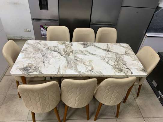 TABLE À MANGER 8PLACES 180X80 BOIS BLANC BEIGE C1 image 2