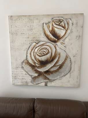 Tableau floral vintage cadre bois doré 60x30 cm image 2