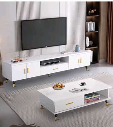 Ensemble meuble TV et table basse noir et blanc moderne image 4