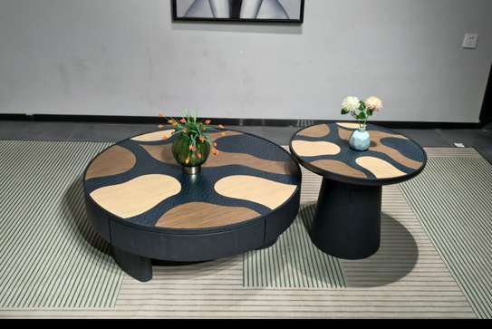 Table basse bois ronde pivotante avec miroir image 7