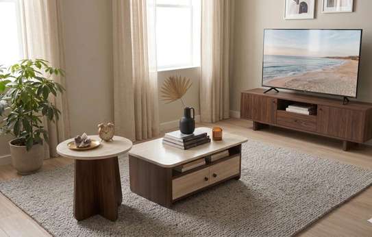 Table basse duo effet marbre 60x80 cm avec tiroir bois image 3