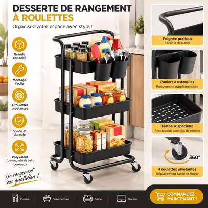 Desserte de Rangement à Roulettes – 3 Niveaux image 2