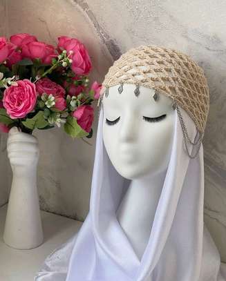 Bonnet crochet bleu clair perlé taille unique image 7