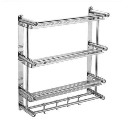 Étagère murale inox 3 niveaux avec porte-serviettes image 2