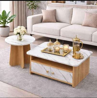 Table basse duo effet marbre 60x80 cm avec tiroir bois image 2