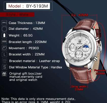 BENTAR Montre cuir marron chronographe phase lune image 2