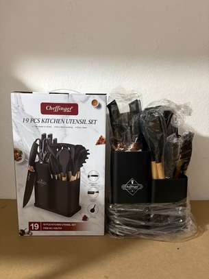 Chefings set ustensiles silicone noir avec support image 2