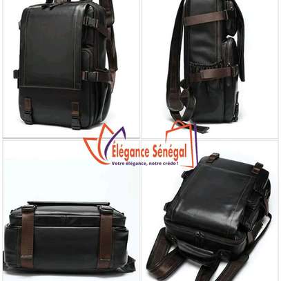 Sac à dos cuir multifonction Unisex noire image 5