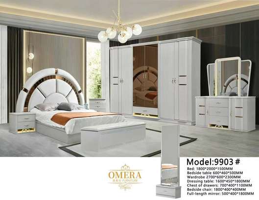 Ensemble chambre 5 pièces blanc laqué moderne 8816 image 2