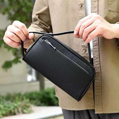 Sac de poignet en cuir véritable pour hommes image 4