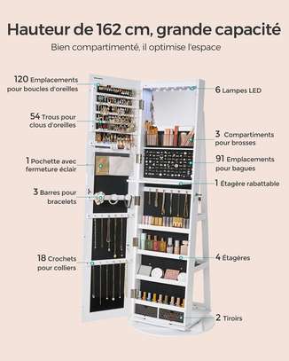 Armoire à bijoux blanche avec miroir et rangement image 6