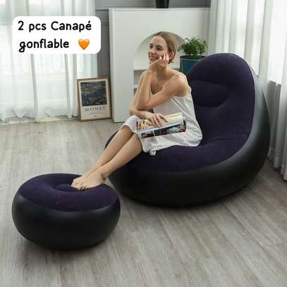 Fauteuil relax bleu marine avec pouf ergonomique image 4