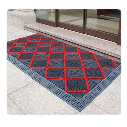 Tapis d'entrée caoutchouc noir rouge antidérapant image 2