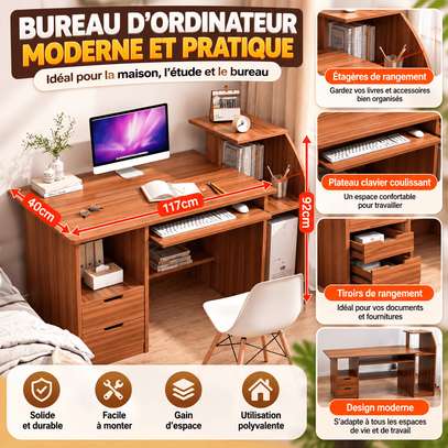 Bureau d’ordinateur en bois avec rangement image 3