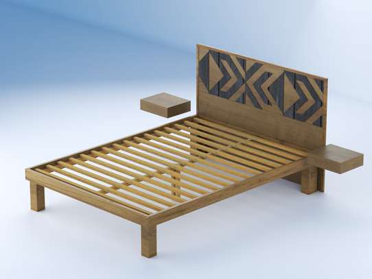 LIT DESIGN EN BOIS MASSIF AVEC TABLES DE CHEVET – NEUF image 2