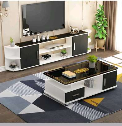 Ensemble meuble TV et table basse noir et blanc moderne image 2