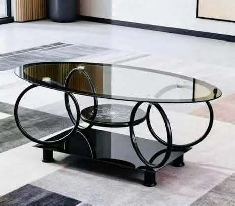 Table basse ovale verre trempé métal noir design image 4