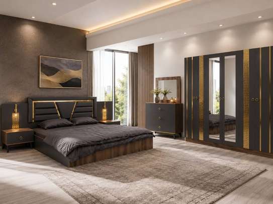CHAMBRE A COUCHER ARMOIRE 6BATTANTS 5PIECES GRIS DORE ALICE image 2