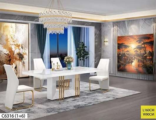 Table salle à manger  6 places beige doré 200cm image 7