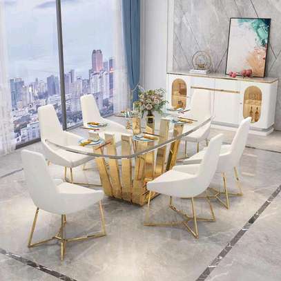 Table design bois massif verre noir + 4 chaises cuir image 4