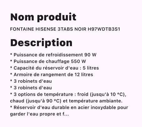 Fontaine d'eau Hisence 3 boutons noir froid chaud tempéré image 2