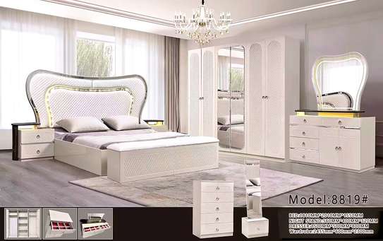 Ensemble chambre 5 pièces blanc laqué moderne 8816 image 5