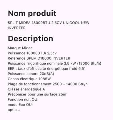 SPLIT MIDEA 18000BTU 2.5CV UNICOOL NEW INVERTER image 2